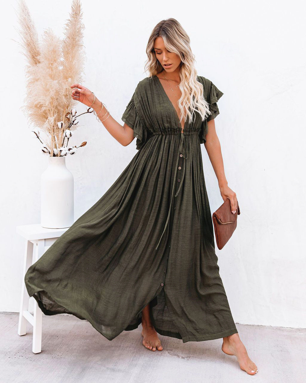 Audra - Boho V-Hals Kimono Strand Cover-Up Jurk