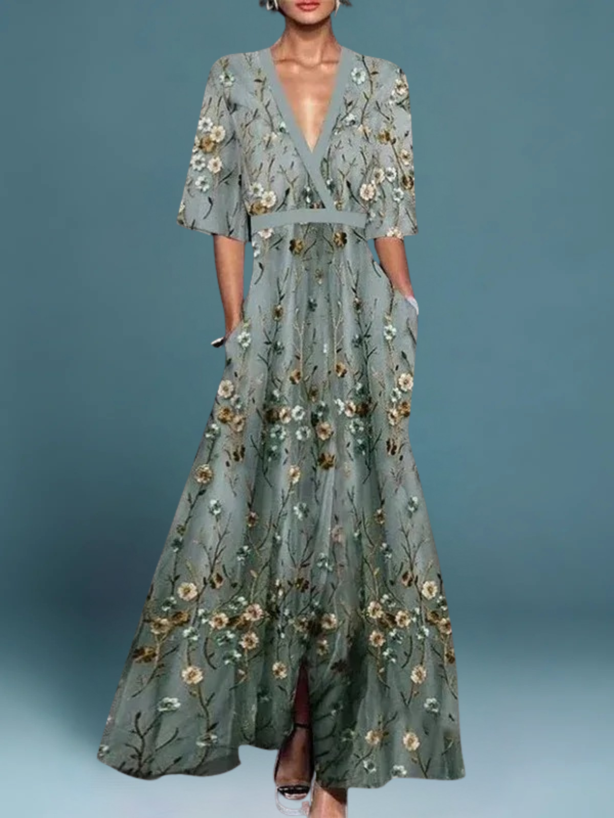 Hazel - Elegante V-Hals Ceintuurover Boho Jurk
