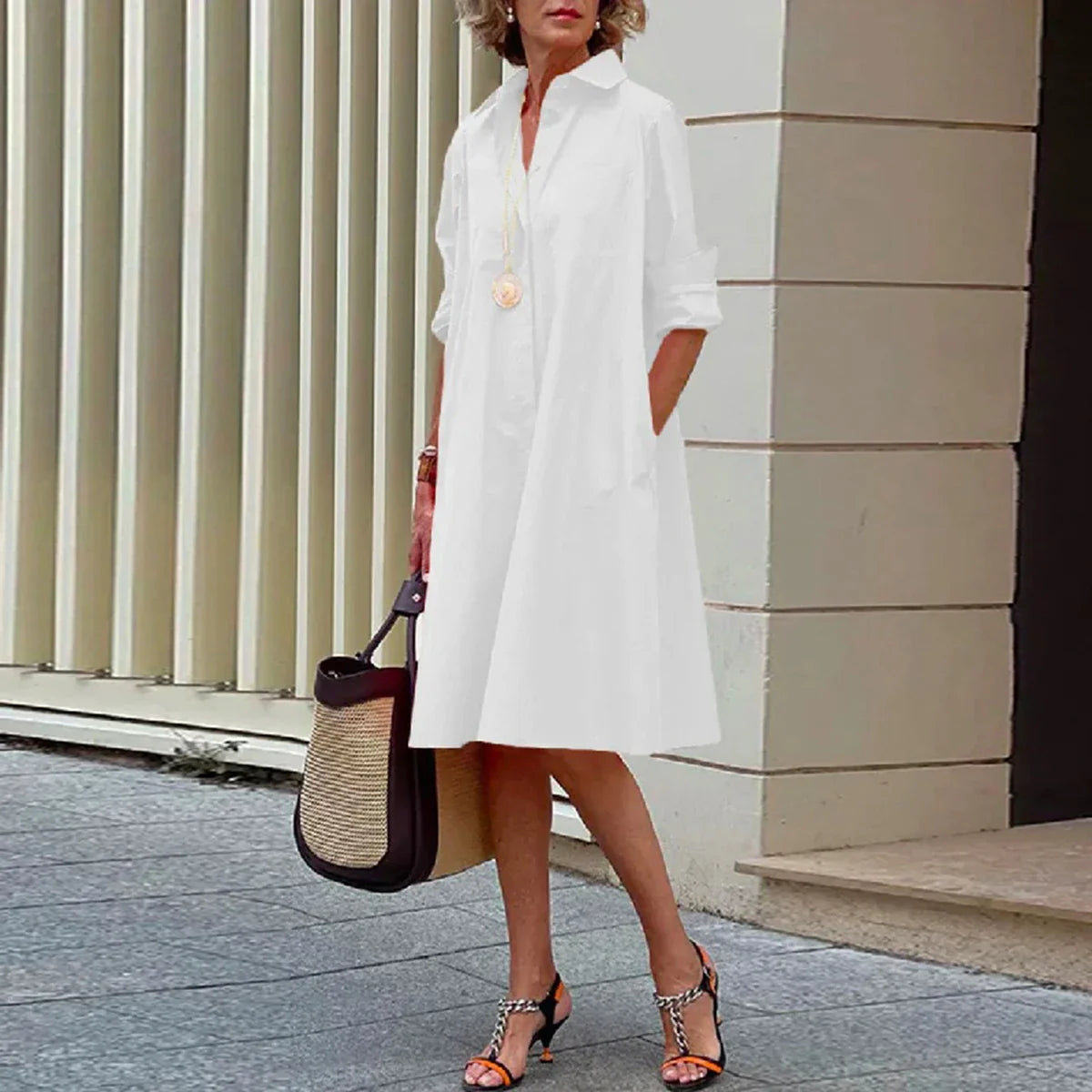 Cynthia | Dames Effen Kleur Lange Mouwen Midi Jurk