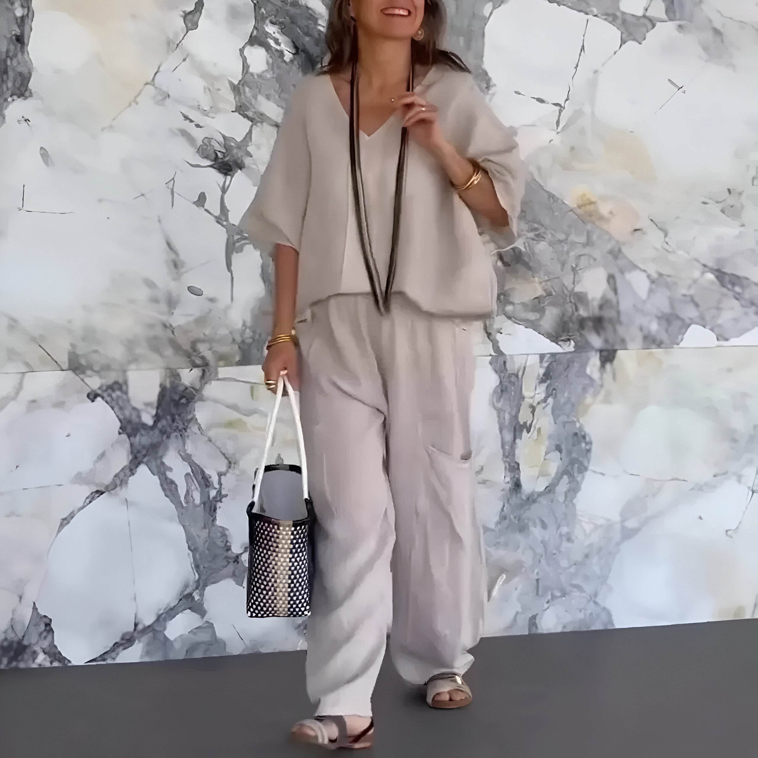 Elvyna™ V-hals casual tweedelig set