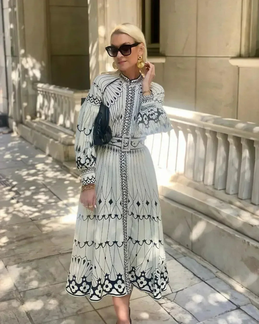 Eulalia - Retro Staande Kraag Boho Jurk