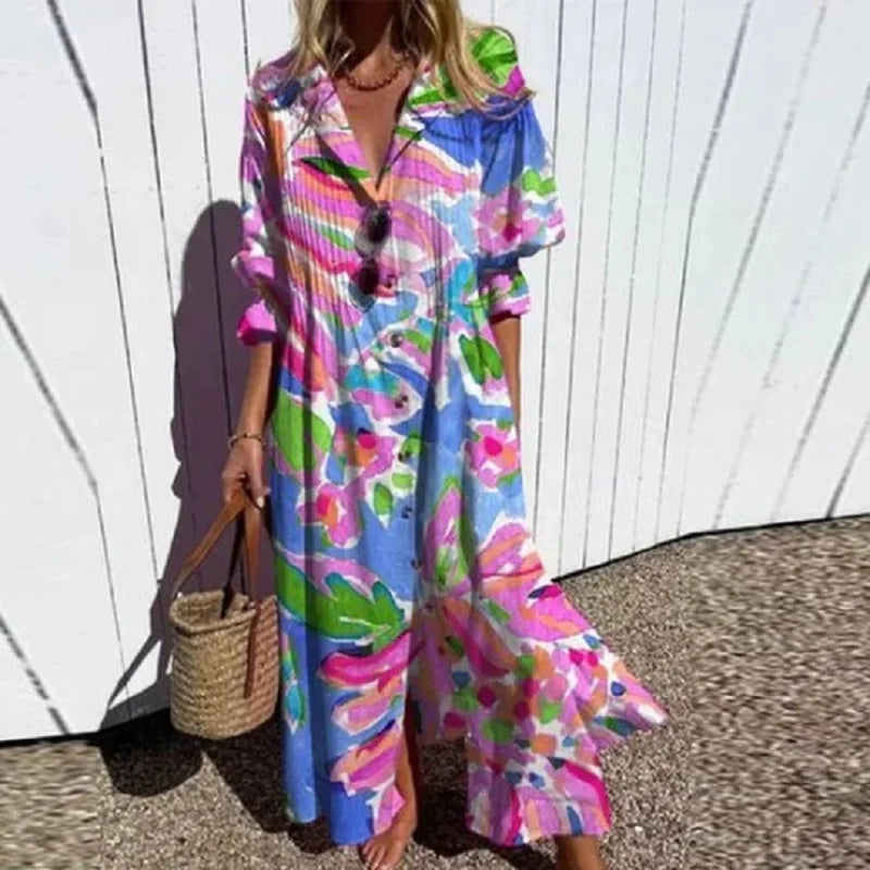 Cassidy - Boho Schoonheid Puff Sleeve Maxi Jurk