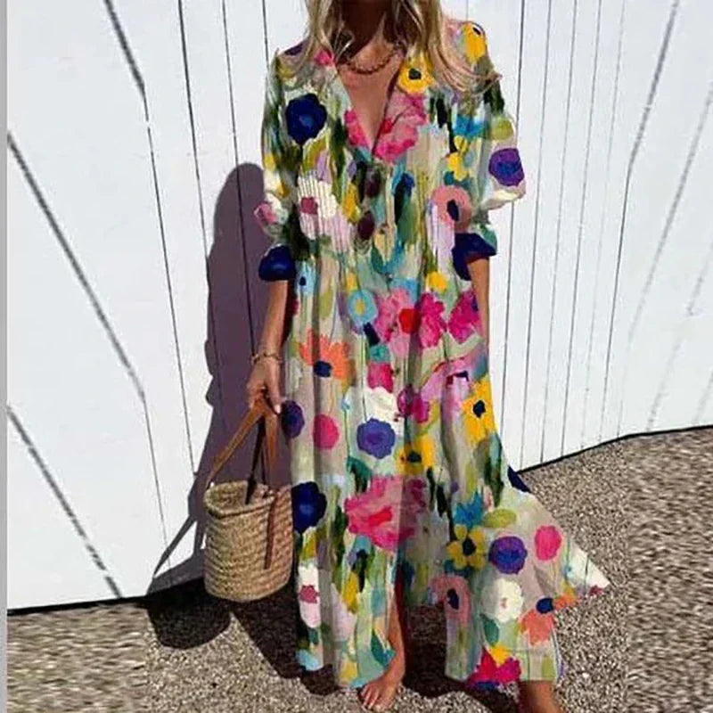 Cassidy - Boho Schoonheid Puff Sleeve Maxi Jurk