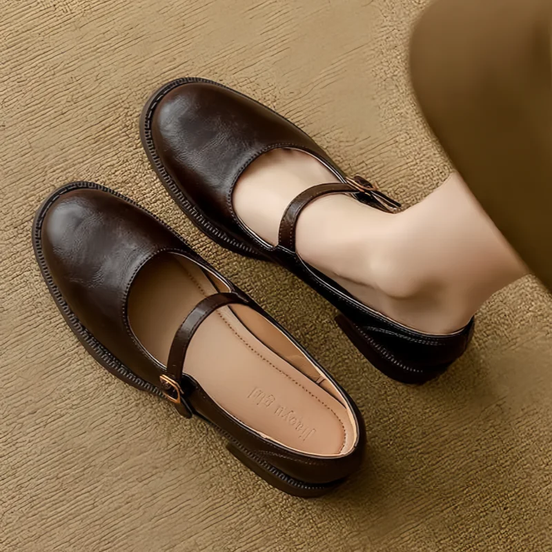 Klassieke Comfort Mary Janes Gemaakt Van Leer