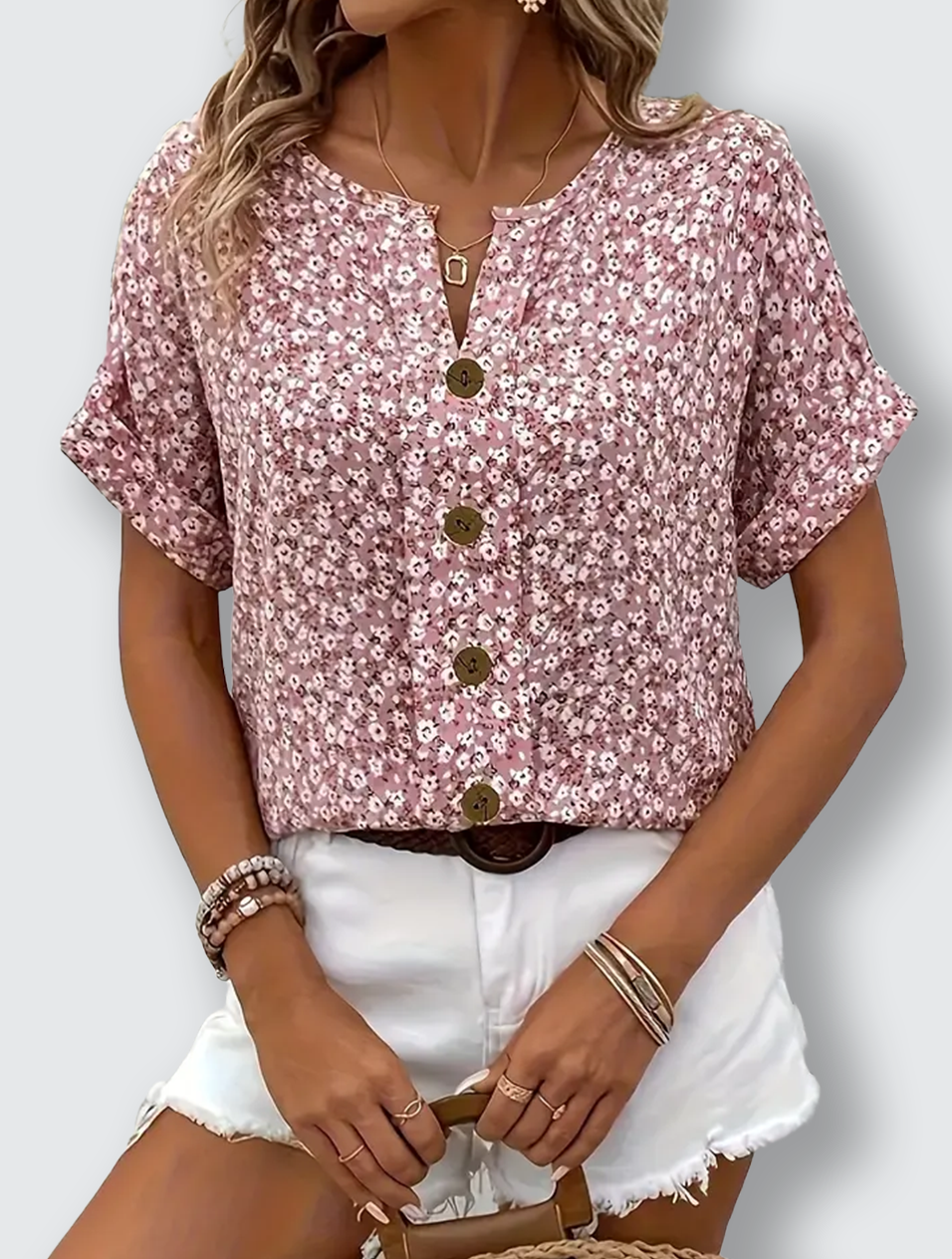 Mira – Bloemenblouse met knopen