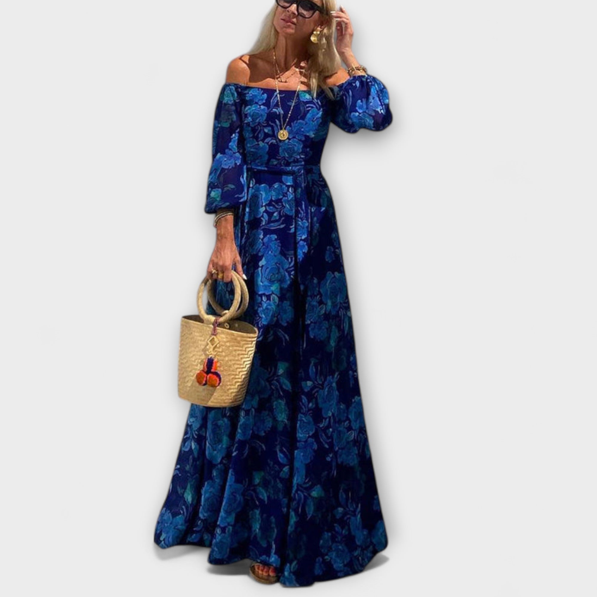 Juniper - Florale Off-Shoulder Smocked Maxikleed