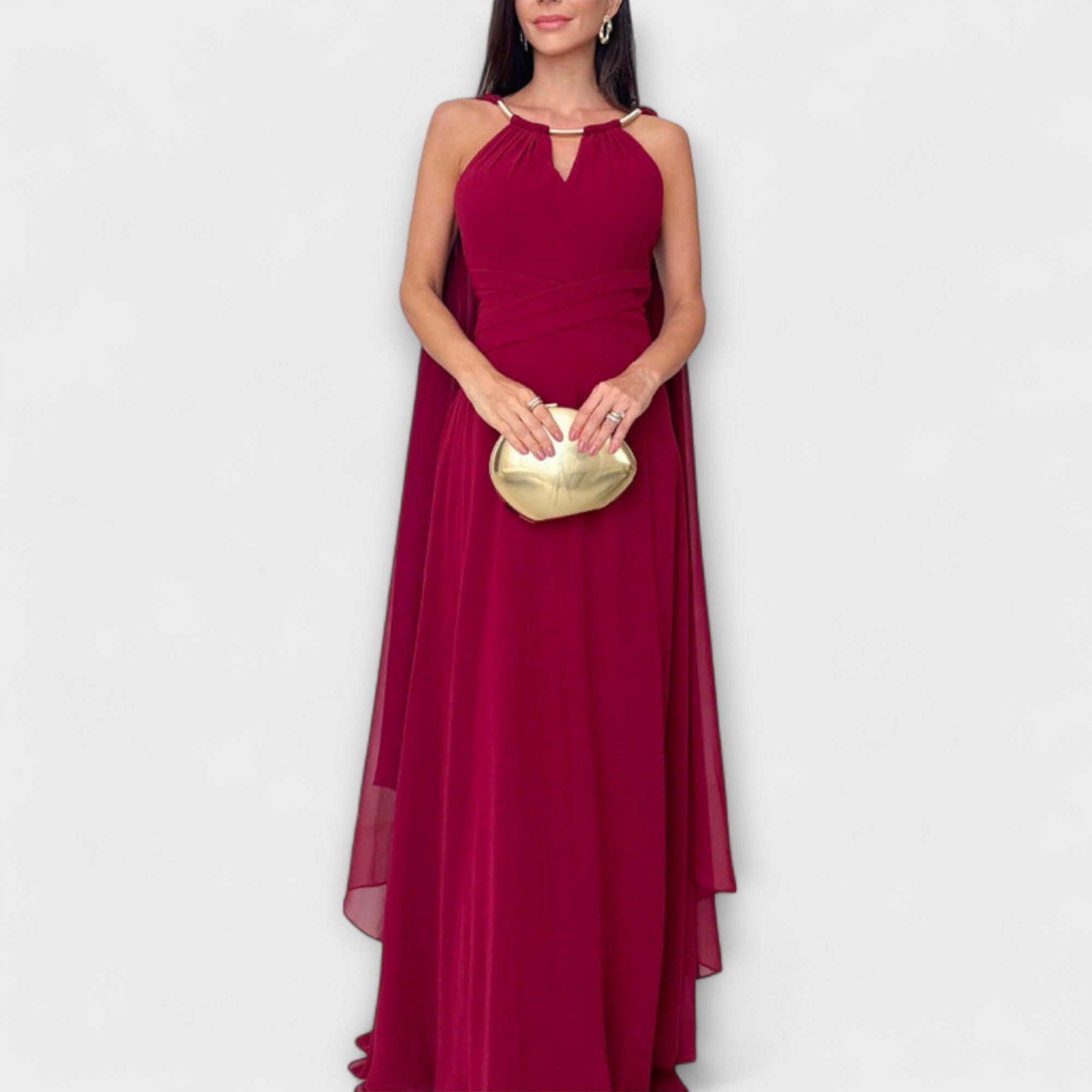 Mabel - Elegante Maxijurk met Cape-Mouwen en Hoge Splits