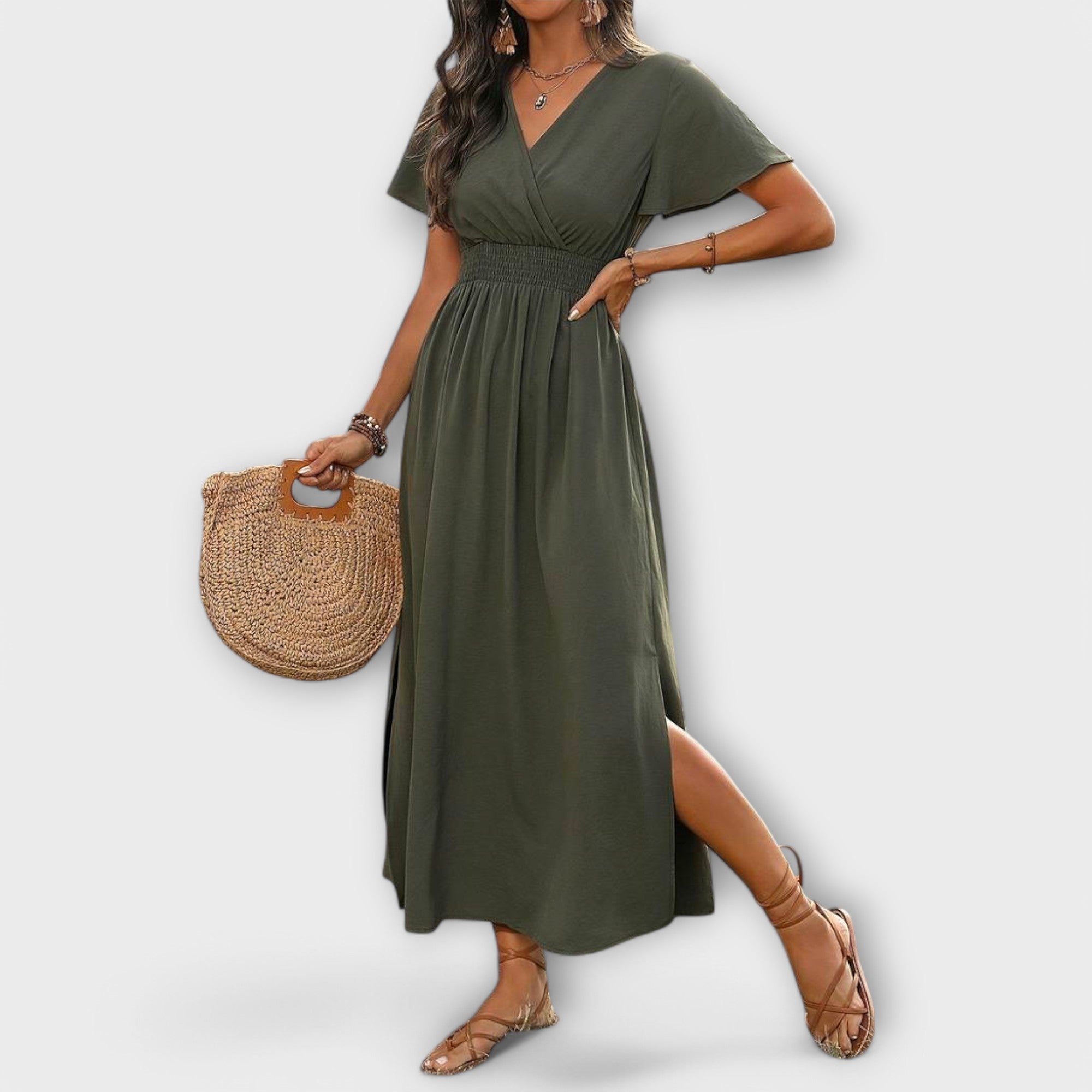 Heather - Elegante Boho jurk met V-hals en lange mouwen