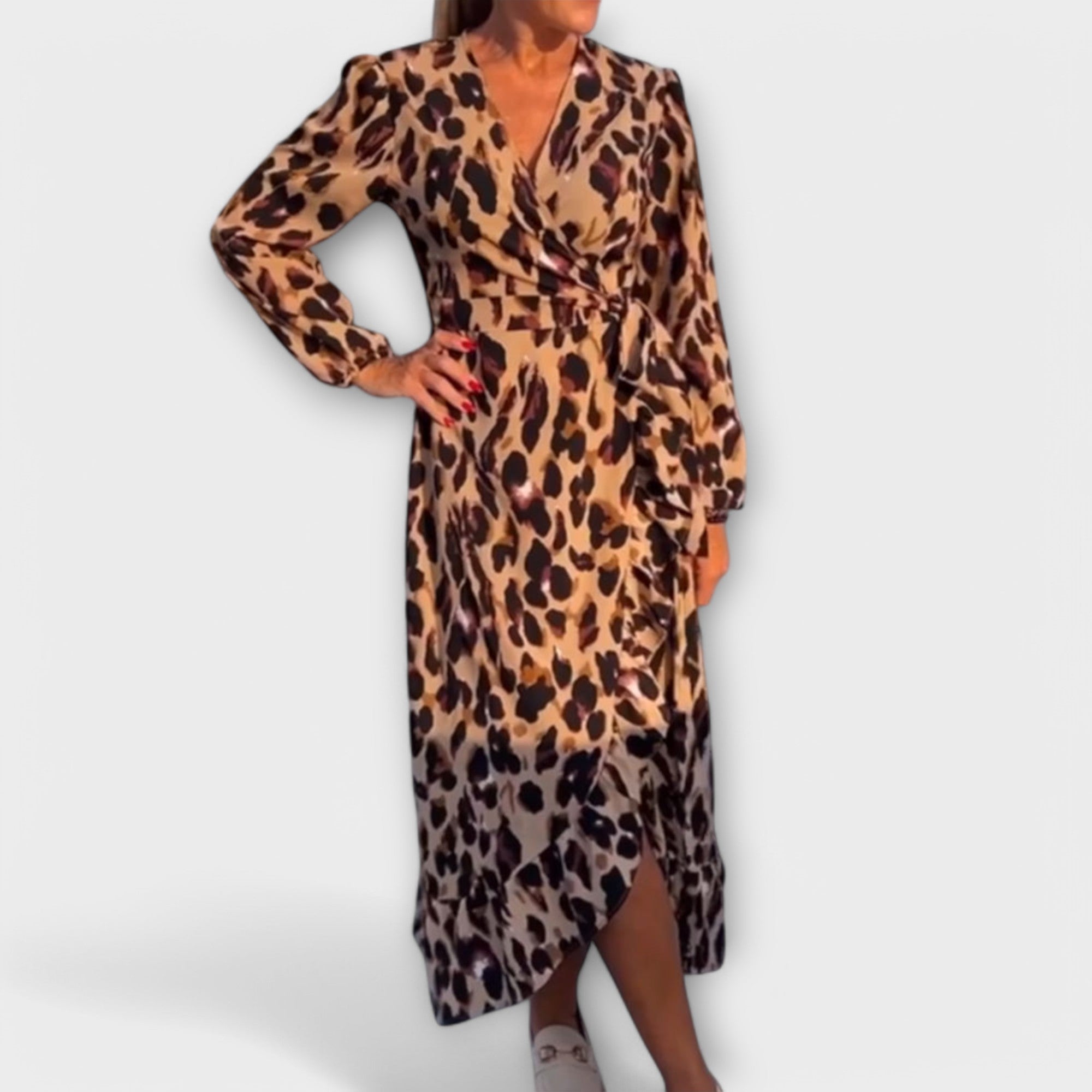 Luxe luipaardpatroon jurk met V-hals