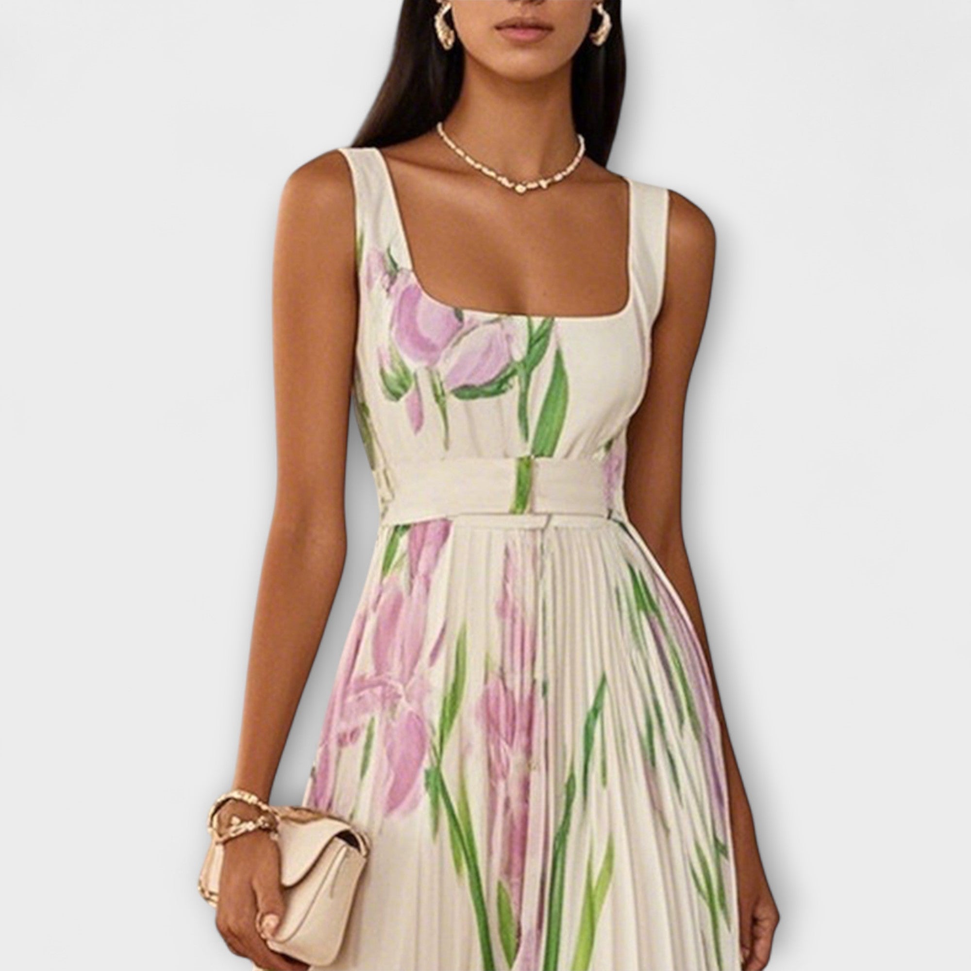 Gevouwen bloemen chiffon maxikleed