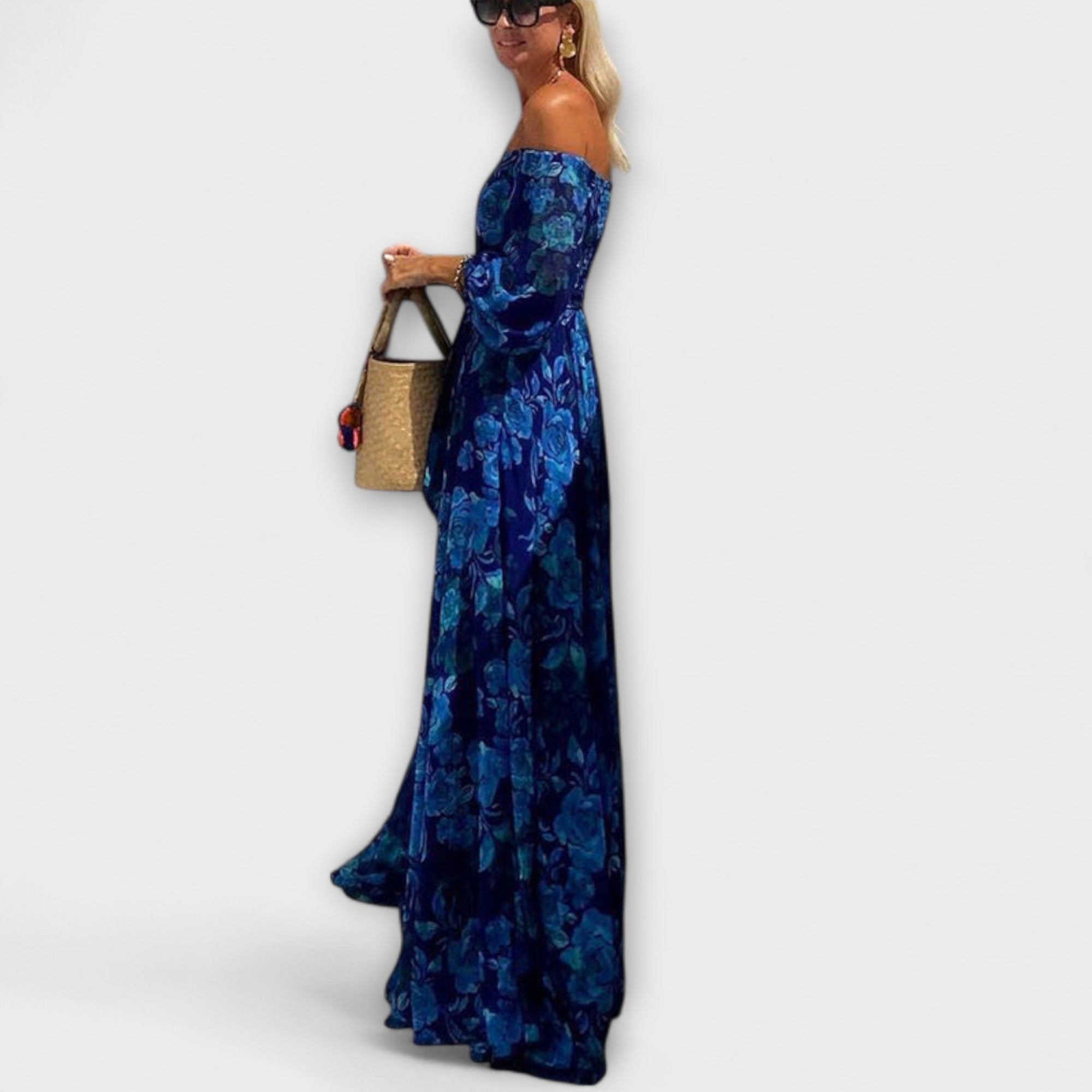 Juniper - Florale Off-Shoulder Smocked Maxikleed