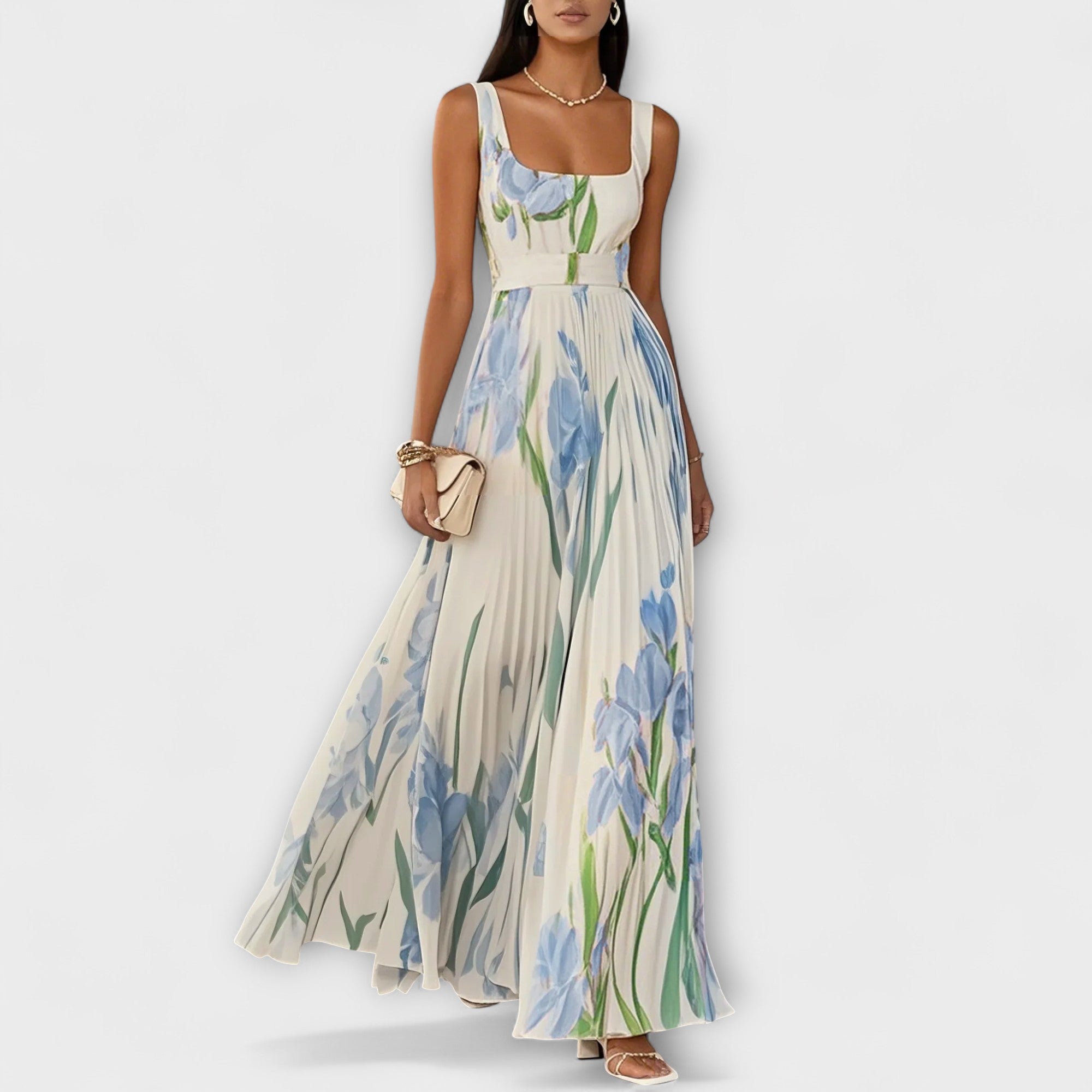 Gevouwen bloemen chiffon maxikleed