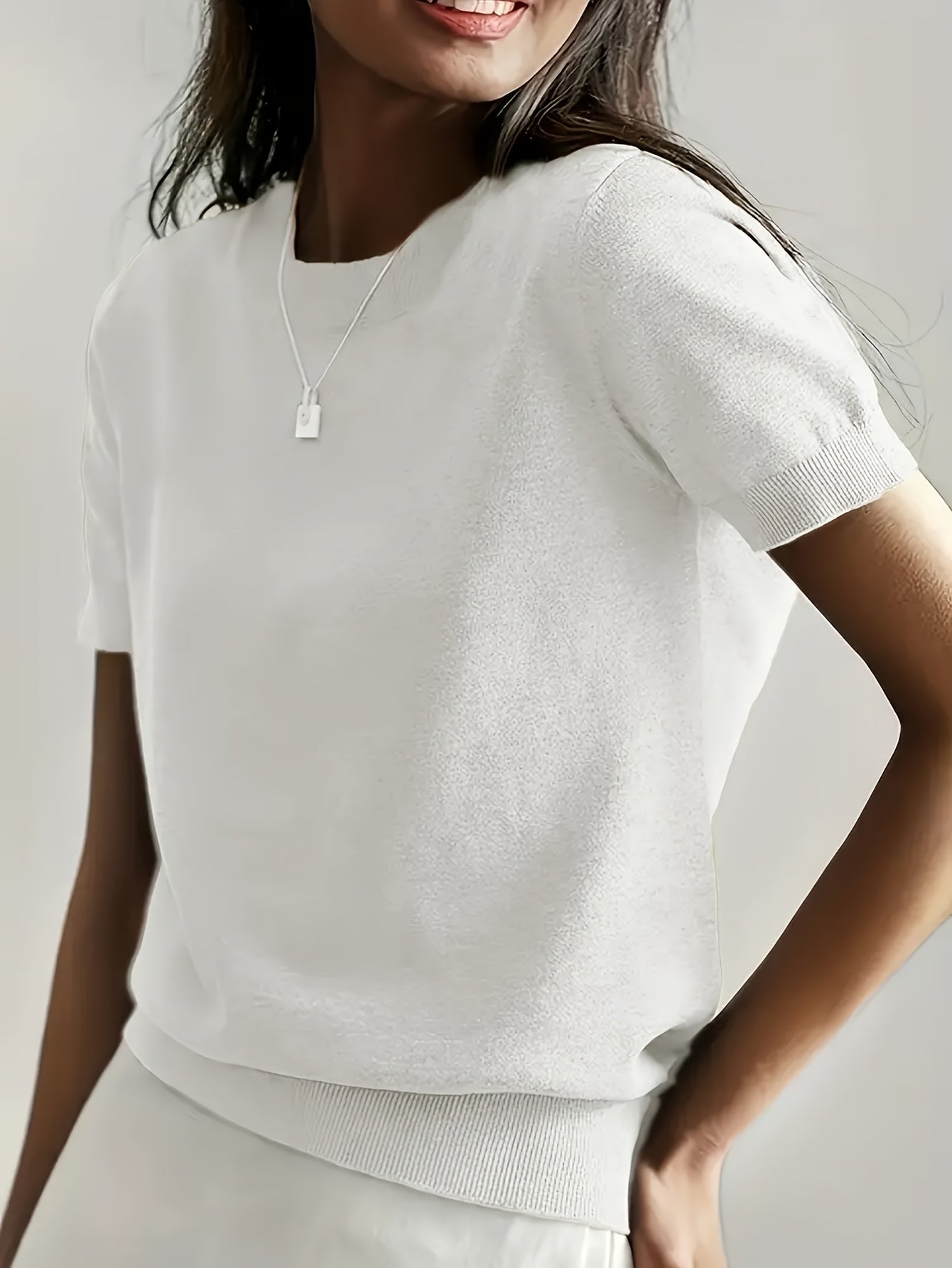 Jacquie - Gebreid T-shirt met korte mouwen