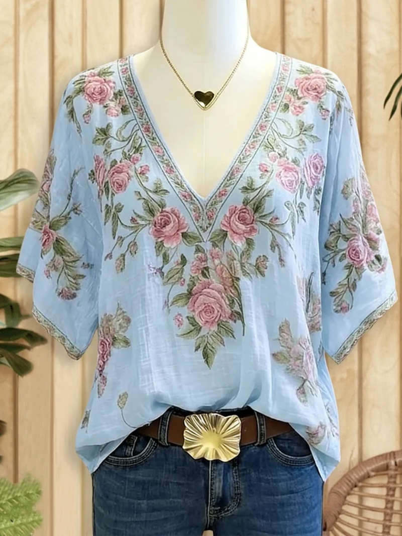 Sara – Blus med V-hals
