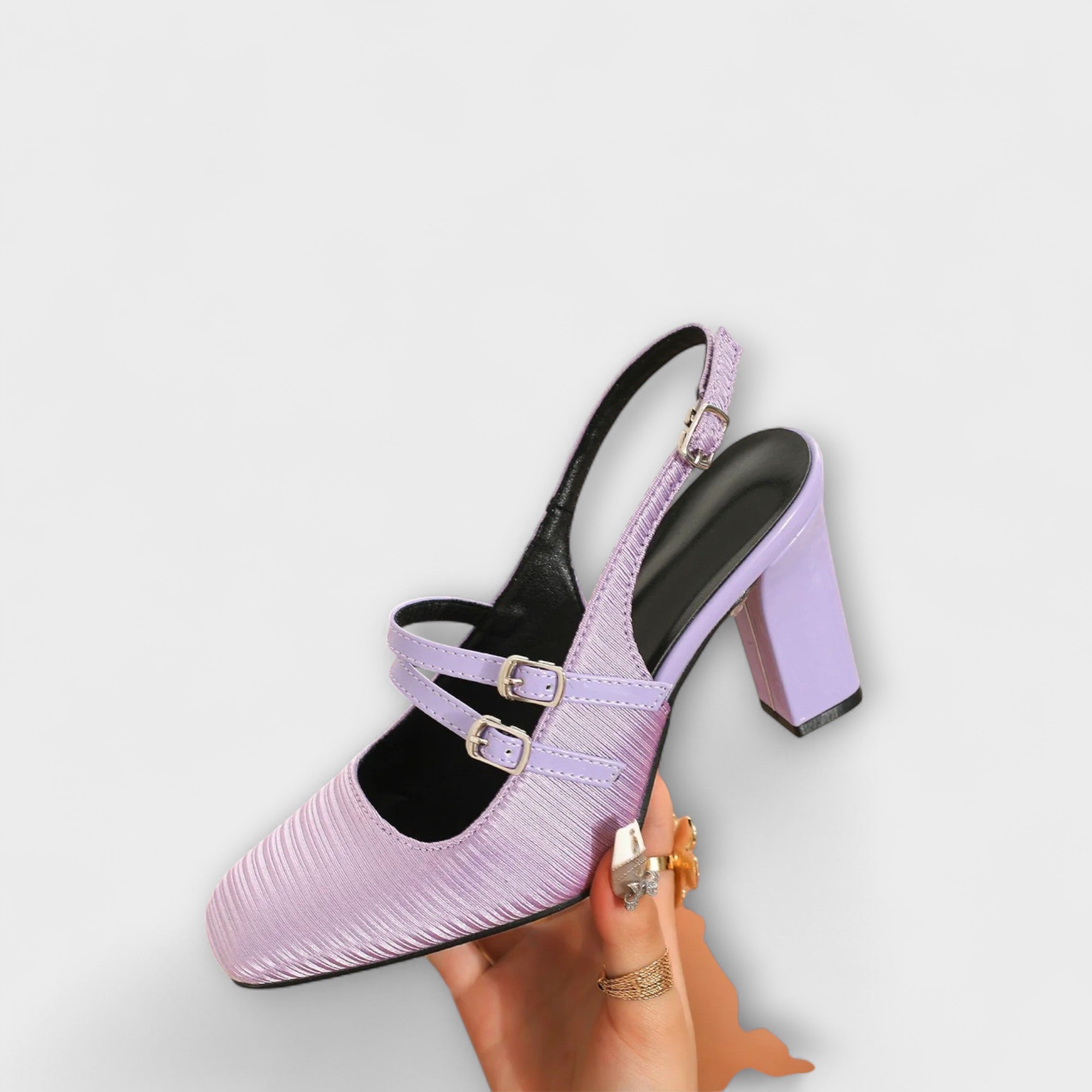 Olivia - Satijnen Slingback Hakken in Uni-Kleur met Twee Bandjes