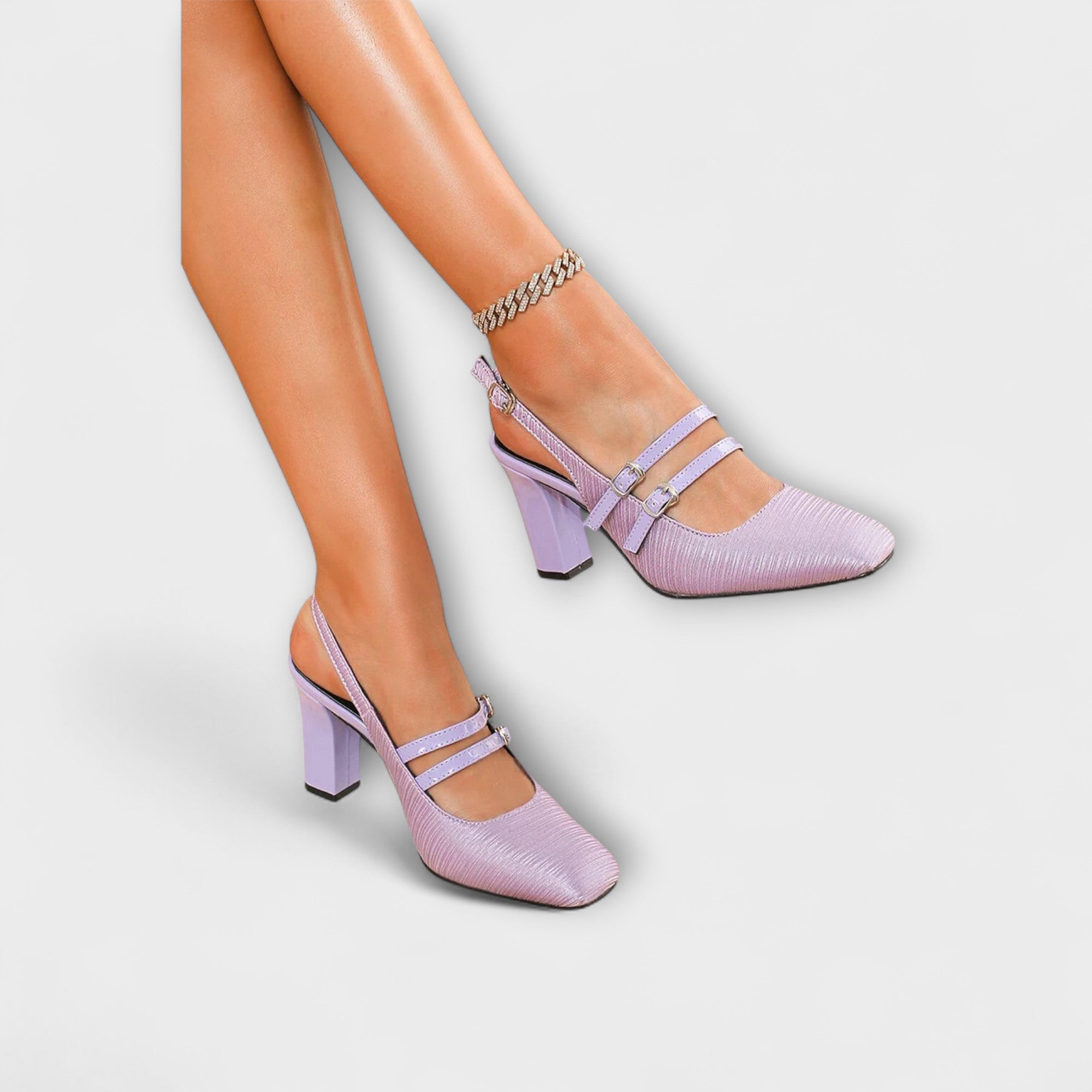 Olivia - Satijnen Slingback Hakken in Uni-Kleur met Twee Bandjes