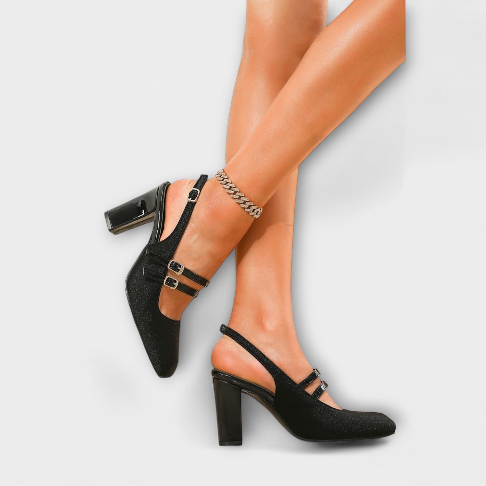 Olivia - Satijnen Slingback Hakken in Uni-Kleur met Twee Bandjes