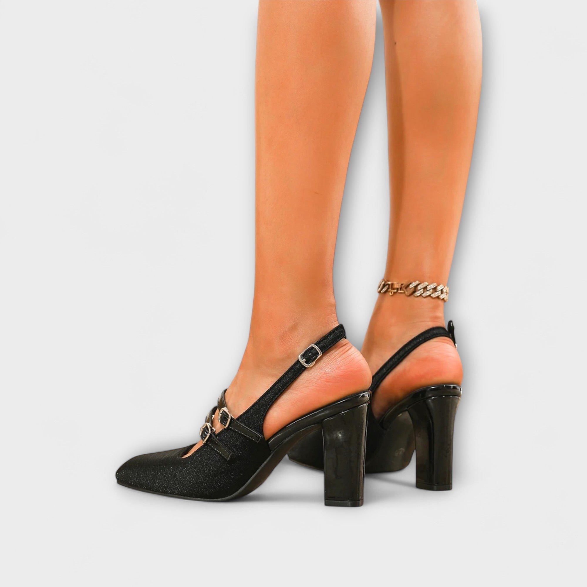 Olivia - Satijnen Slingback Hakken in Uni-Kleur met Twee Bandjes