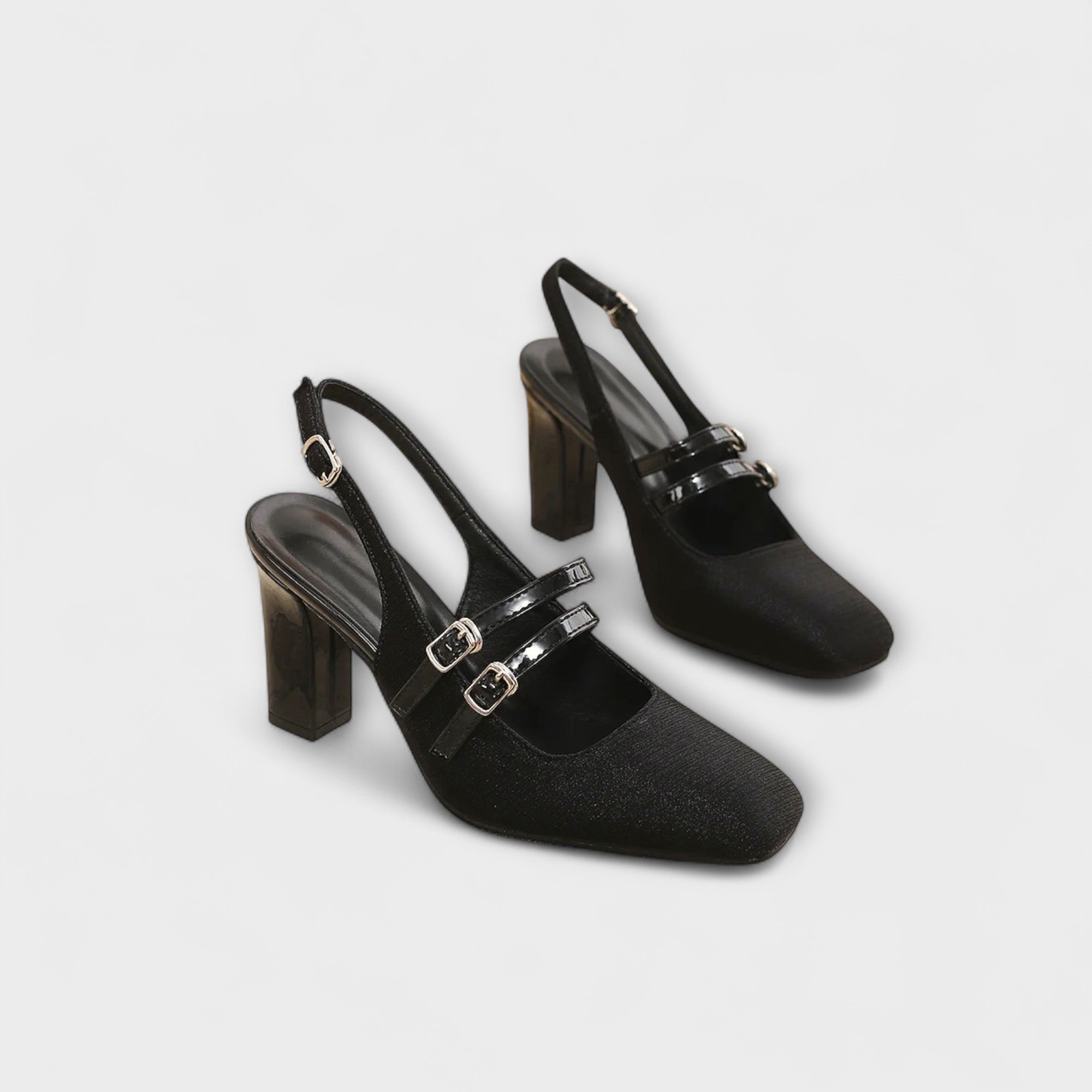Olivia - Satijnen Slingback Hakken in Uni-Kleur met Twee Bandjes