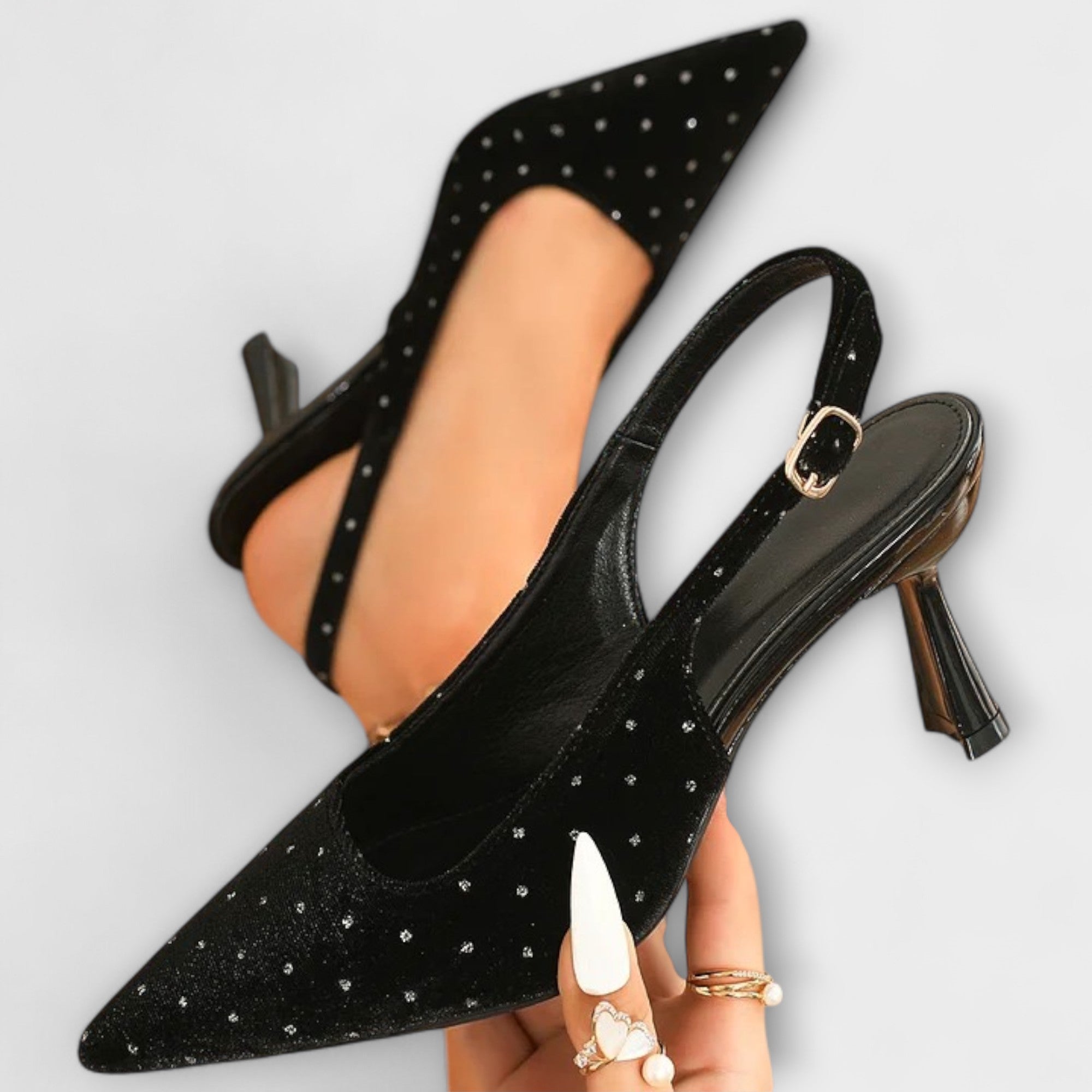 Katherine - Met strassstenen bezette spitse slingback-stiletto-hakken