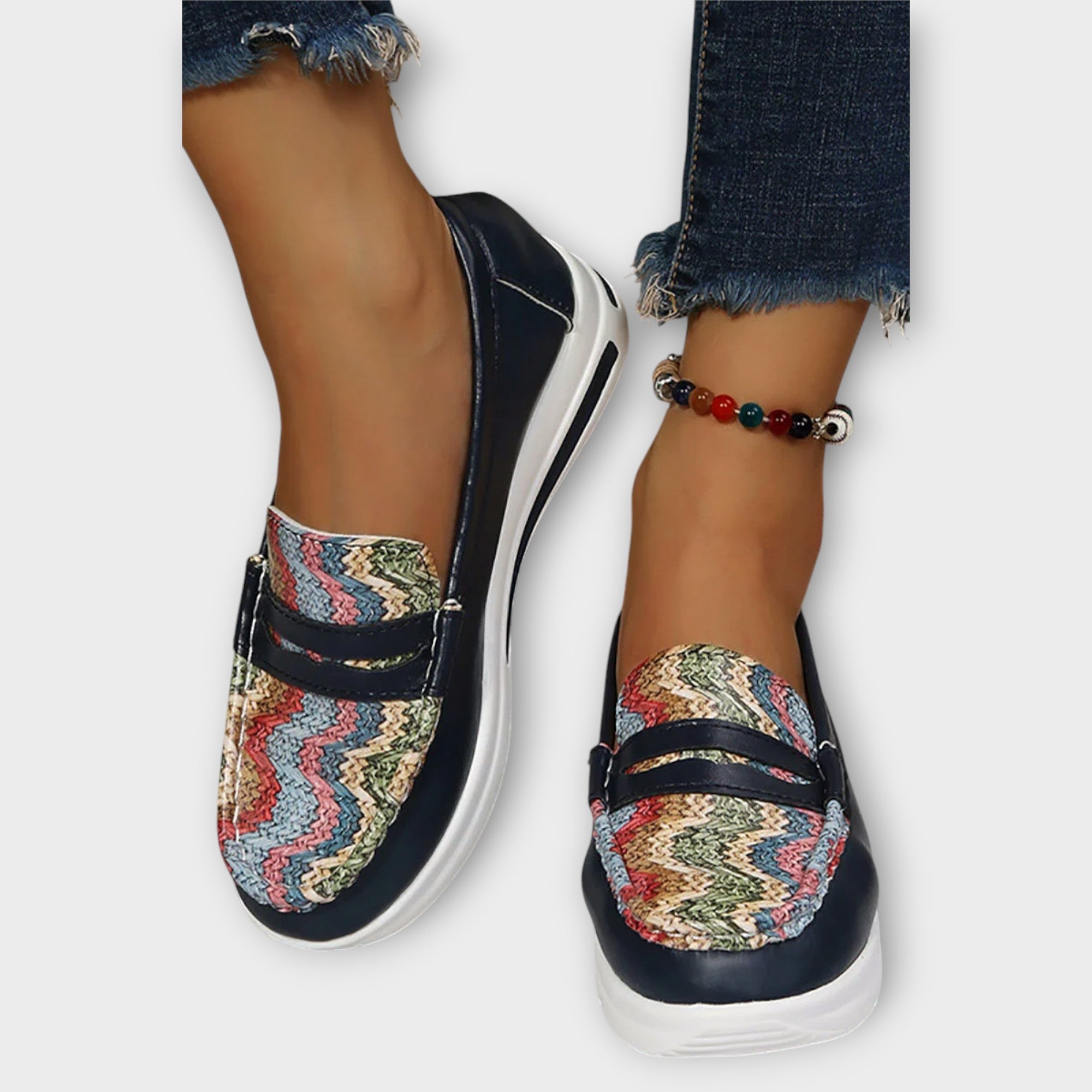 Anna - Bedrukte Naad Lage Slippers