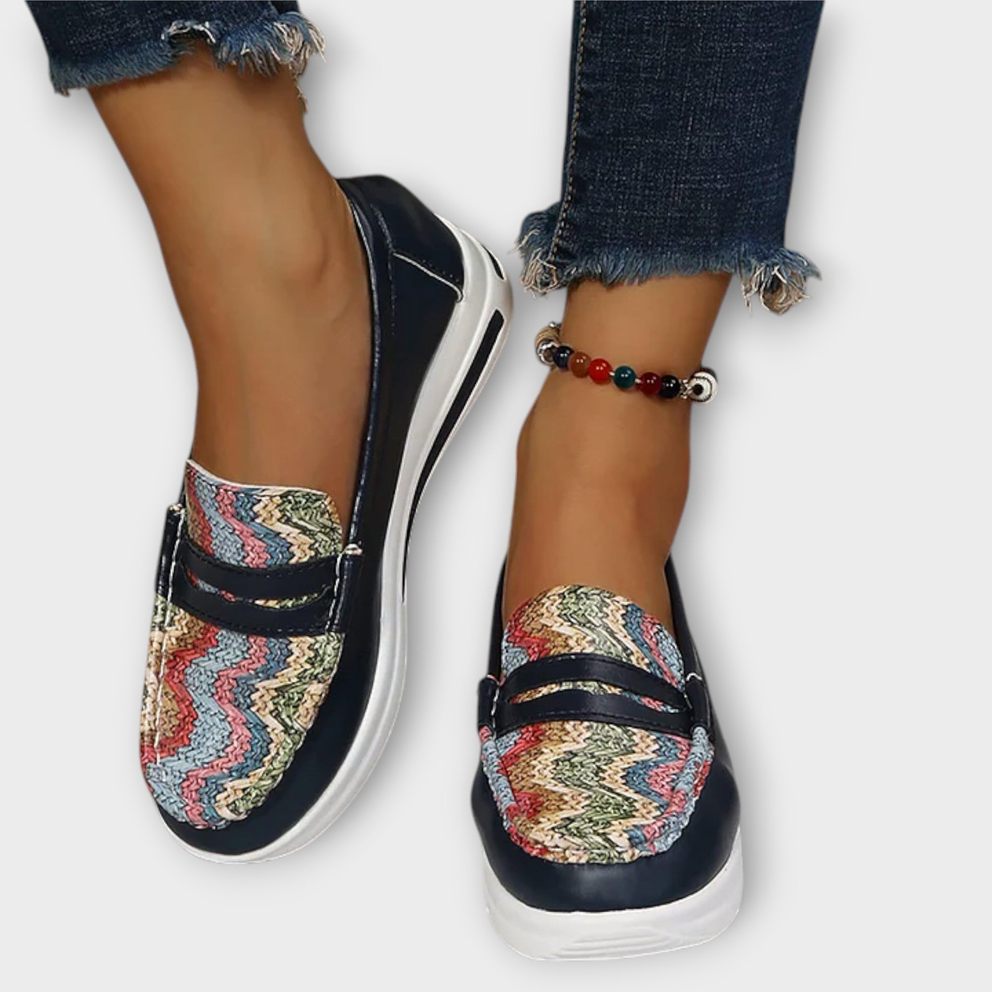 Anna - Bedrukte Naad Lage Slippers