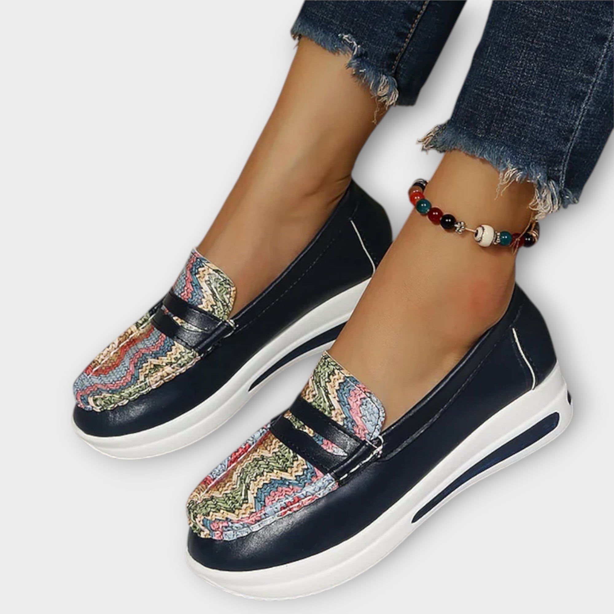 Anna - Bedrukte Naad Lage Slippers