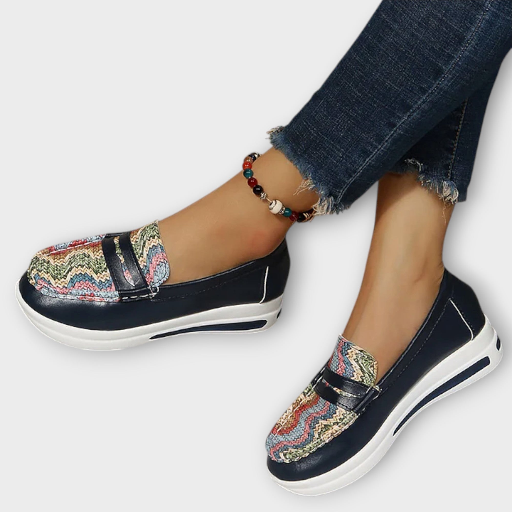 Anna - Bedrukte Naad Lage Slippers