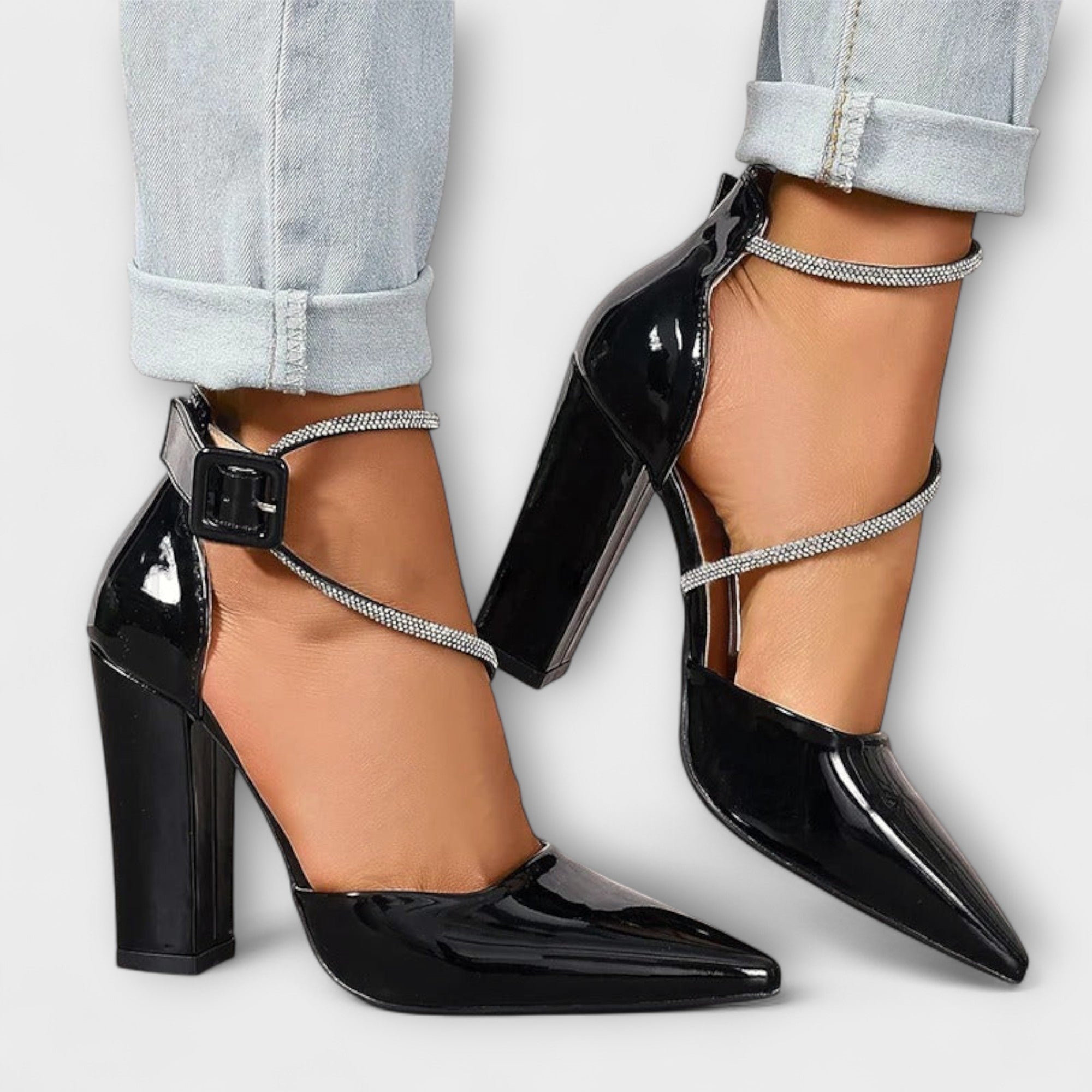 Felicity - Glanzende Strassstenen Chunky Hakken
