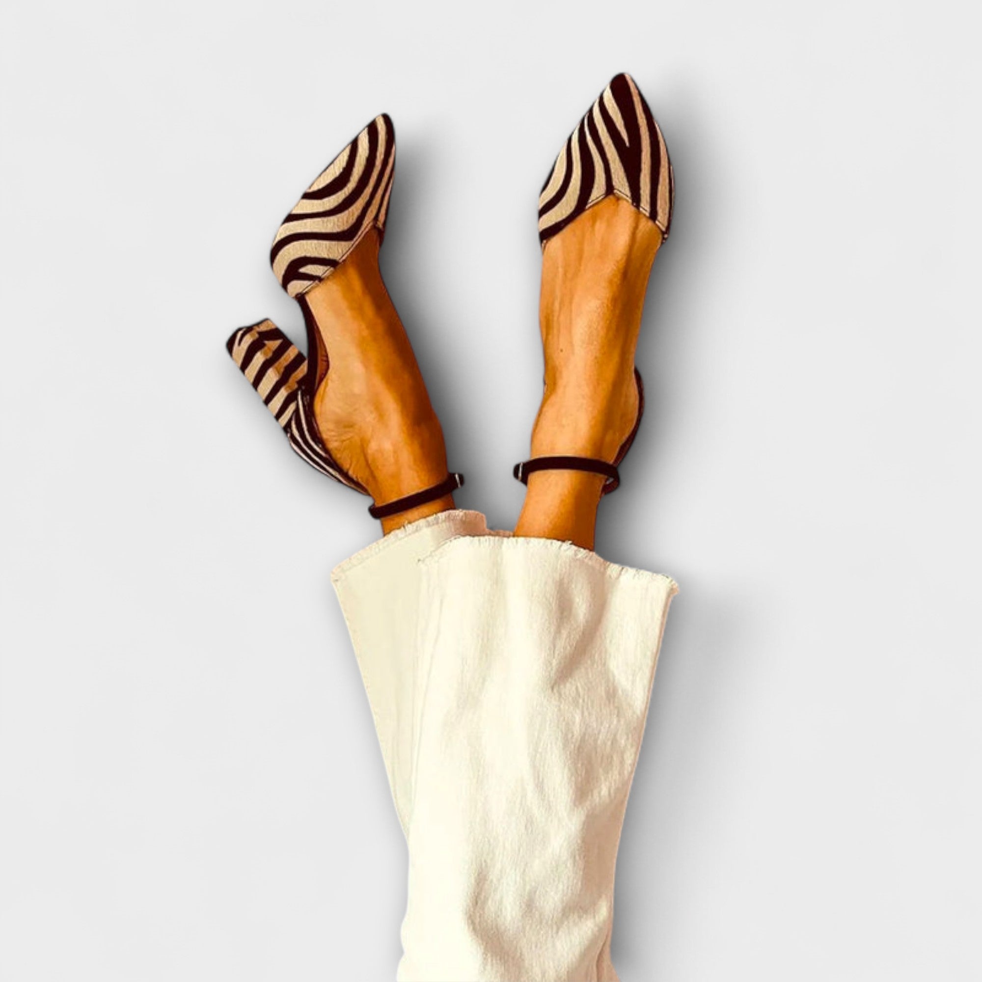 Diana - Khaki-kleurige blokhak schoenen met zebraprint