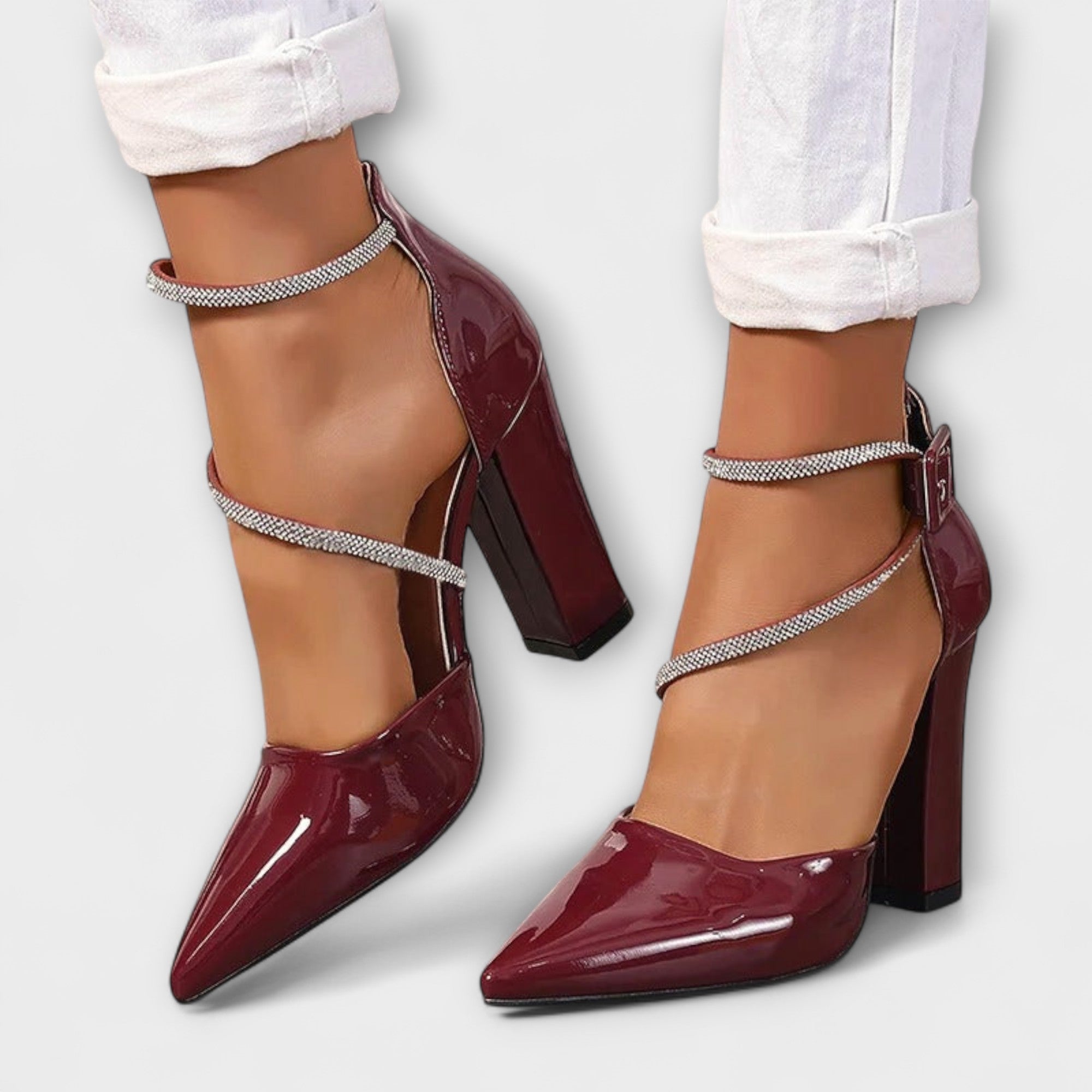 Felicity - Glanzende Strassstenen Chunky Hakken