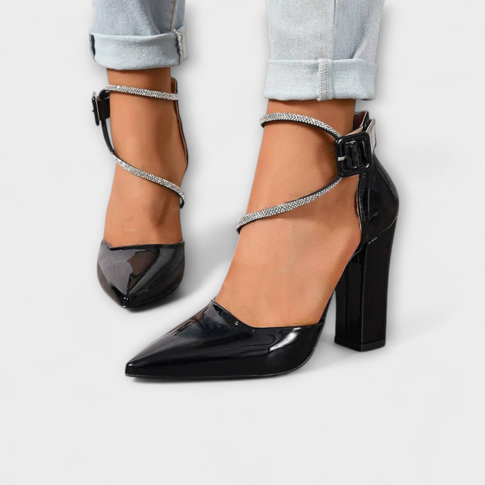 Felicity - Glanzende Strassstenen Chunky Hakken