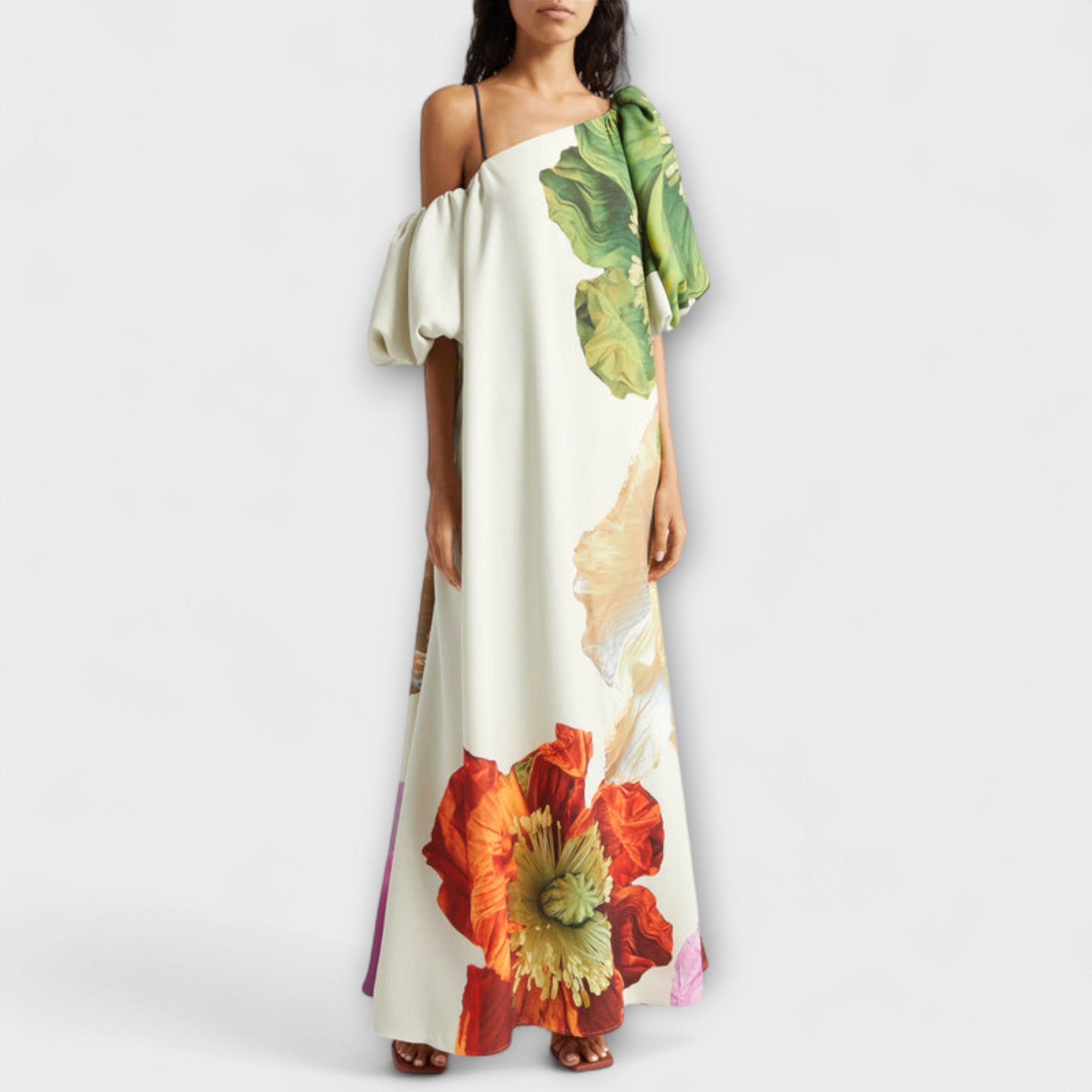 Melody - Asymmetrische Bloemenmaxi-jurk