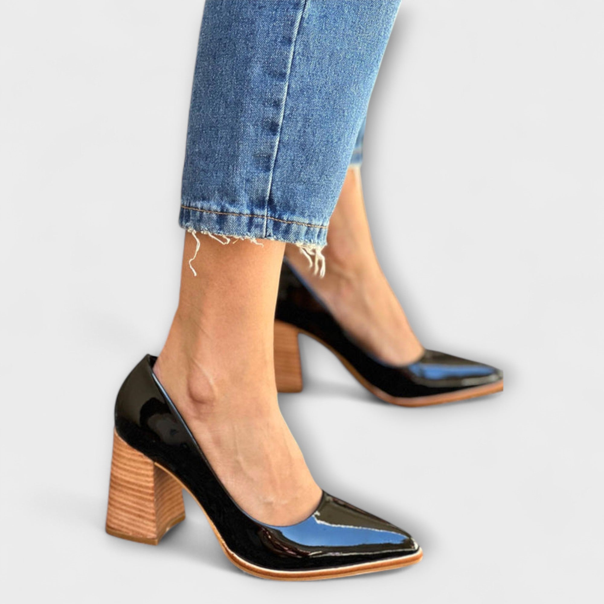 Grace - Zwarte chunky hakken van lakleer