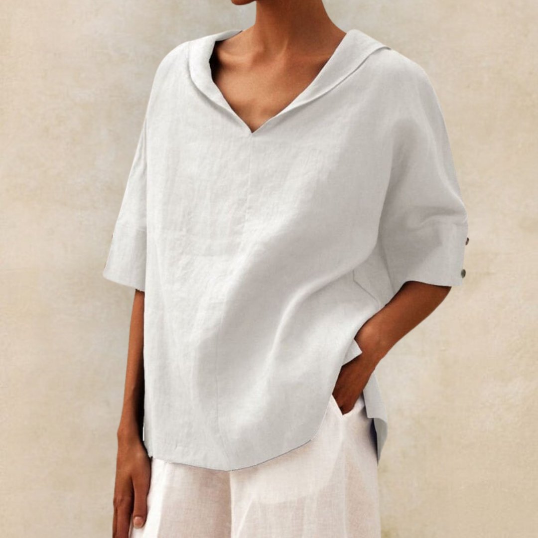 YLVIE I KLASSIEKE LINEN BLOUSE MET V-HALS
