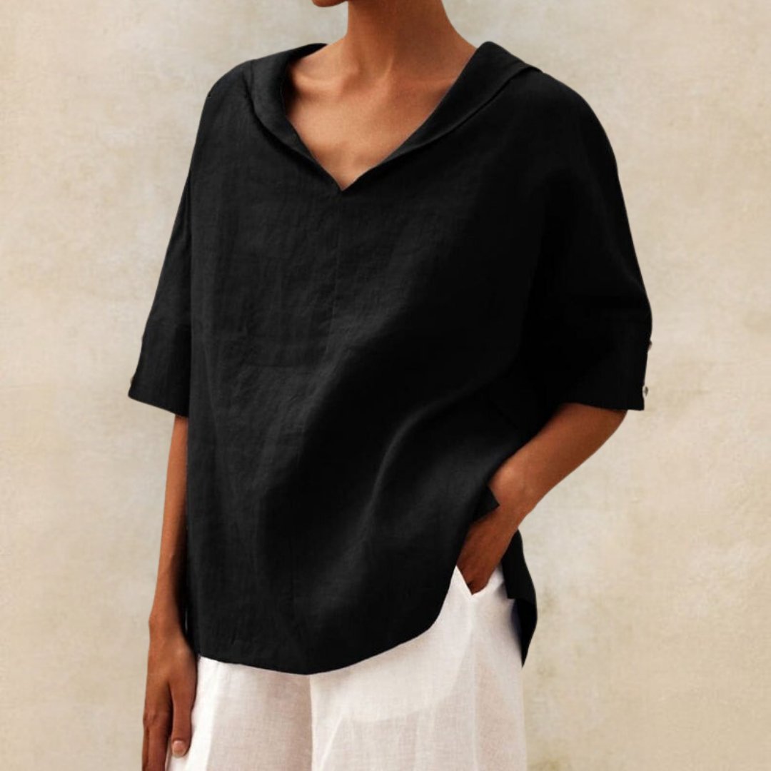 YLVIE I KLASSIEKE LINEN BLOUSE MET V-HALS